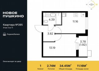 Продаю 1-ком. квартиру, 34.5 м2, Пушкино