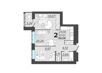 Продажа 2-комнатной квартиры, 55 м2, Брянск