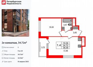 1-комнатная квартира на продажу, 34.7 м2, Санкт-Петербург, метро Московская, 1-й Предпортовый проезд, 1