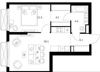 Продам 1-комнатную квартиру, 43 м2, Москва, район Гольяново