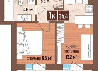 Продается 1-комнатная квартира, 34.4 м2, Красноярск, ЖК Нанжуль-Солнечный, Ольховая улица, 10