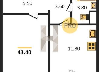 Продаю однокомнатную квартиру, 43.4 м2, Воронеж, Левобережный район