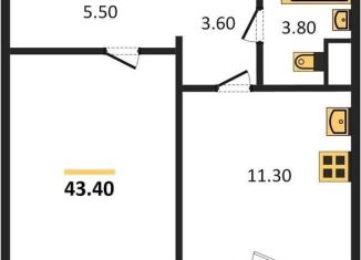 Продается однокомнатная квартира, 43.4 м2, Воронеж, Левобережный район