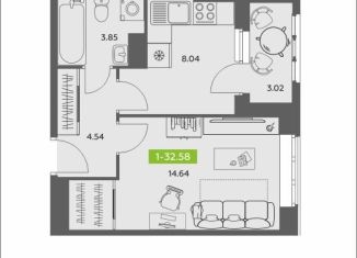 Продается однокомнатная квартира, 32.6 м2, Архангельск, Ломоносовский округ