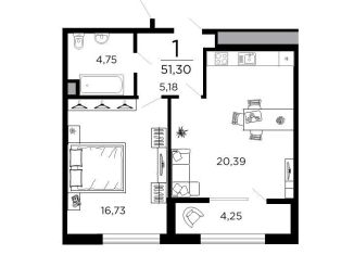 Продается 1-комнатная квартира, 51.3 м2, Рязань, 1-я Железнодорожная улица, 18