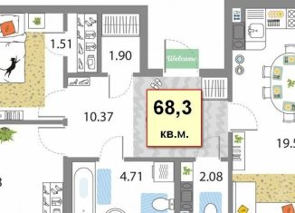 Продаю 2-комнатную квартиру, 68.3 м2, Санкт-Петербург, проспект Авиаконструкторов, 54, муниципальный округ Юнтолово