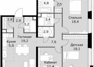 Продам 3-комнатную квартиру, 103.1 м2, Москва, метро Беговая