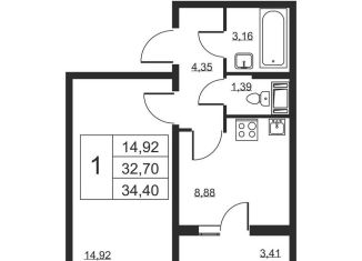 Продается 1-ком. квартира, 34.4 м2, Бугры