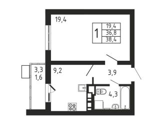 Продам 1-комнатную квартиру, 38.4 м2, деревня Пирогово