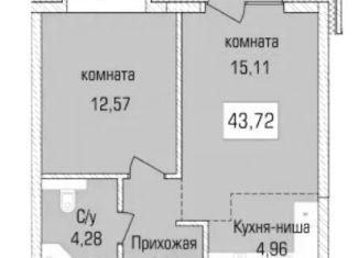 Продаю 2-комнатную квартиру, 43.7 м2, Новосибирск, Калининский район, улица Объединения, 102