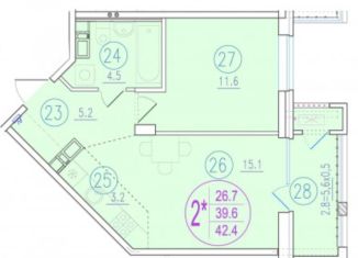 Однокомнатная квартира на продажу, 42.4 м2, Ростов-на-Дону, Советский район