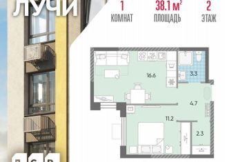 Продам однокомнатную квартиру, 38.1 м2, Москва, метро Боровское шоссе