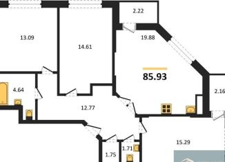 Продается трехкомнатная квартира, 85.9 м2, Воронеж, улица Славы, 7, Коминтерновский район