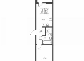 Продается 1-комнатная квартира, 36.1 м2, городской посёлок имени Свердлова