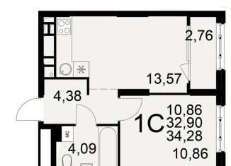Однокомнатная квартира на продажу, 34.3 м2, Рязань