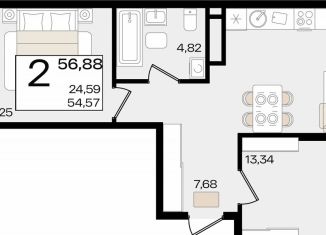 Продаю 2-ком. квартиру, 56.9 м2, Краснодар, Старокубанская улица, 122/8, микрорайон ХБК