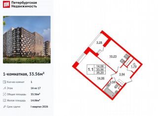 Продажа 1-ком. квартиры, 33.6 м2, Санкт-Петербург, метро Улица Дыбенко