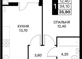 Продам 1-комнатную квартиру, 35.9 м2, Ростов-на-Дону, Первомайский район