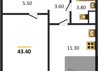 Продаю однокомнатную квартиру, 43.4 м2, Воронеж