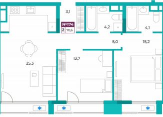 Продажа двухкомнатной квартиры, 70.6 м2, Симферополь, улица Воровского, 32