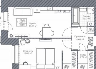 Продажа 1-комнатной квартиры, 48.9 м2, Ярославская область