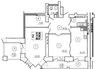 Продается 2-ком. квартира, 81.5 м2, Омск, улица Булгакова, 6