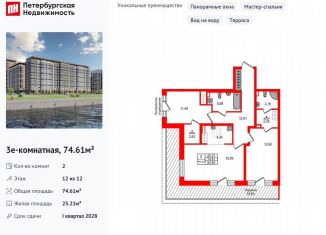 Продаю 2-комнатную квартиру, 74.6 м2, Санкт-Петербург, метро Елизаровская