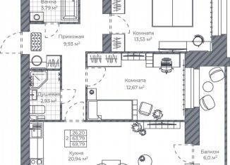 Продаю 2-комнатную квартиру, 69.8 м2, Ярославская область