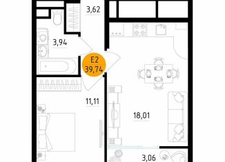 Продам 1-ком. квартиру, 37.7 м2, Рязань