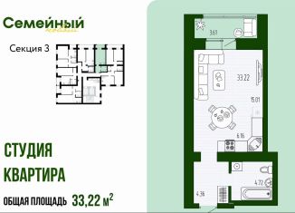 Продается квартира студия, 33.2 м2, село Засечное, ЖК Семейный, улица Натальи Лавровой, с14/2