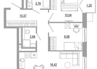 Продажа 2-ком. квартиры, 54.3 м2, Астрахань