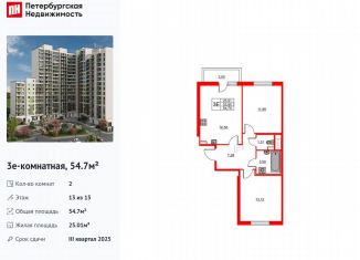 Продаю 2-ком. квартиру, 54.7 м2, Ленинградская область