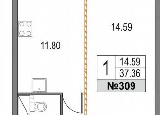 Продаю 1-ком. квартиру, 37.4 м2, Санкт-Петербург, метро Чёрная речка, Коломяжский проспект, 13к2