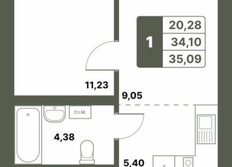 Продаю 1-комнатную квартиру, 35.1 м2, Республика Башкортостан