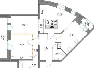 Продается 3-ком. квартира, 85.2 м2, Санкт-Петербург, муниципальный округ Коломяги, Новоколомяжский проспект, 13