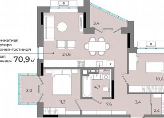 Продаю 2-комнатную квартиру, 70.9 м2, Удмуртия, улица имени В.С. Тарасова, 6