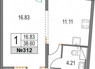 Продается 1-комнатная квартира, 38.6 м2, Санкт-Петербург, Коломяжский проспект, 13к2, муниципальный округ Комендантский Аэродром