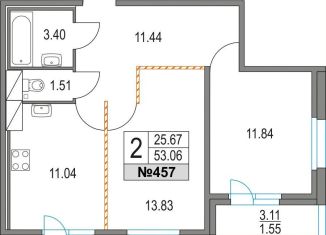 2-ком. квартира на продажу, 53.1 м2, Санкт-Петербург, муниципальный округ Коломяги, Новоколомяжский проспект, 13