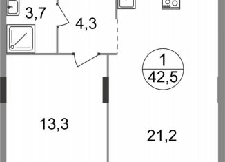 Продаю однокомнатную квартиру, 42.5 м2, Московская область