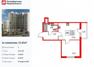 Продам однокомнатную квартиру, 32.9 м2, Бугры