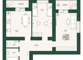 Продается 2-ком. квартира, 62.5 м2, поселок городского типа Стройкерамика