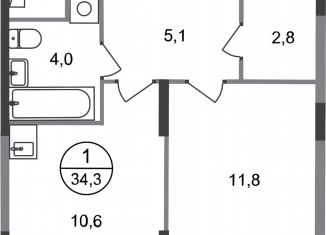 Продажа 1-комнатной квартиры, 34.3 м2, Москва, деревня Рассказовка, 2