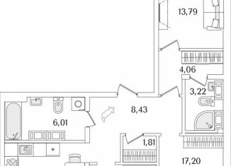 Продается 3-комнатная квартира, 86.9 м2, Санкт-Петербург, Октябрьская набережная, 116, муниципальный округ Народный