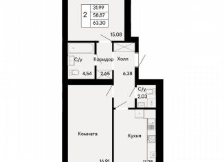 Продажа 2-ком. квартиры, 63.3 м2, Ростов-на-Дону, Октябрьский район