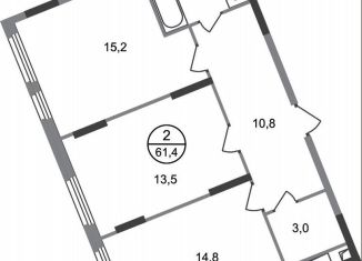 Продается двухкомнатная квартира, 61.4 м2, деревня Рассказовка, деревня Рассказовка, 2