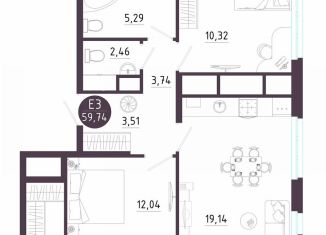 Продам 2-ком. квартиру, 59.7 м2, Рязань