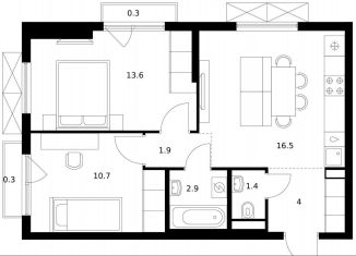 Продаю 2-комнатную квартиру, 51.6 м2, Московская область