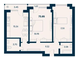 Продам трехкомнатную квартиру, 73.9 м2, Крым