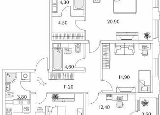 3-комнатная квартира на продажу, 96.2 м2, Санкт-Петербург, Планерная улица, 99, муниципальный округ Юнтолово