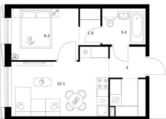 Продам 1-ком. квартиру, 36.1 м2, Москва, станция Локомотив